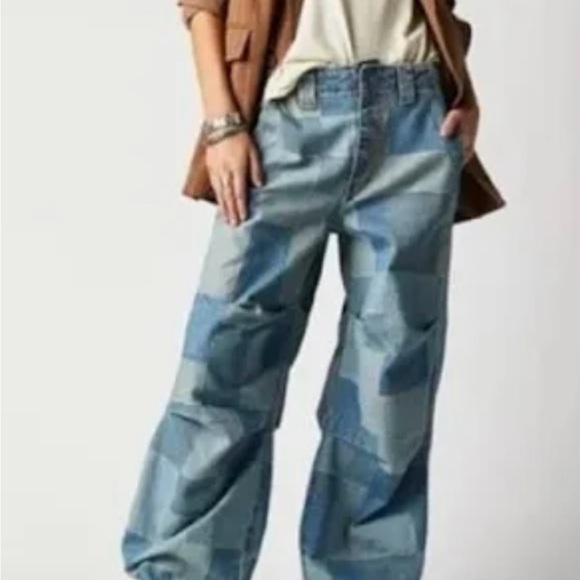 Free People Patchwork Blue Boyfriend Jeans - Picture 2 of 7